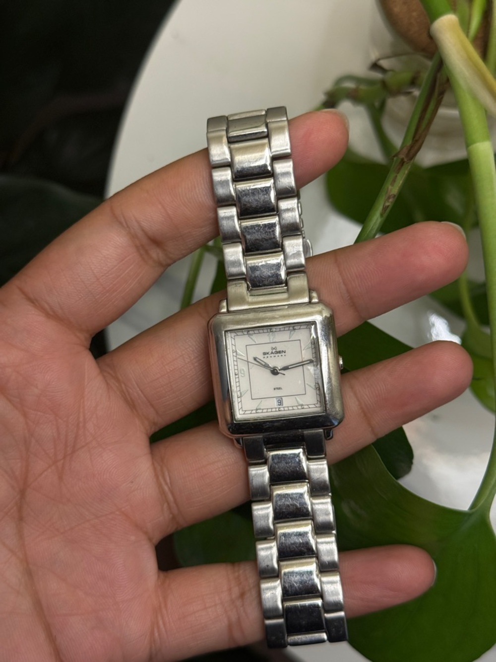 Skagen Stainless womens Steel Square  Face Watch -Silver